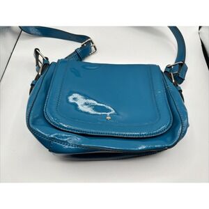 Blue Teal Patent Leather Kate Spade Zip Closure Travel Medium Crossbody Bag